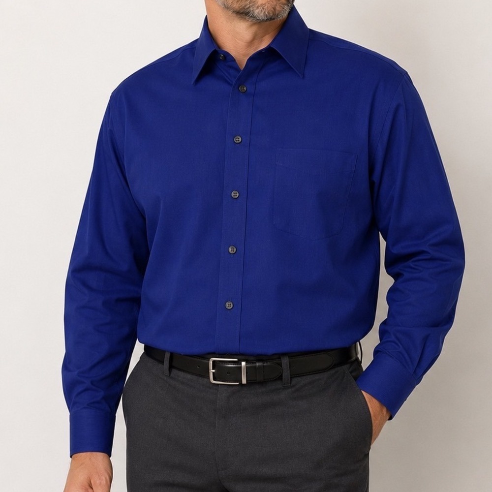 Van Heusen Pin Cord Royal Blue Classic Fit Wrinkle Free Dress Shirt 18.5 36/37